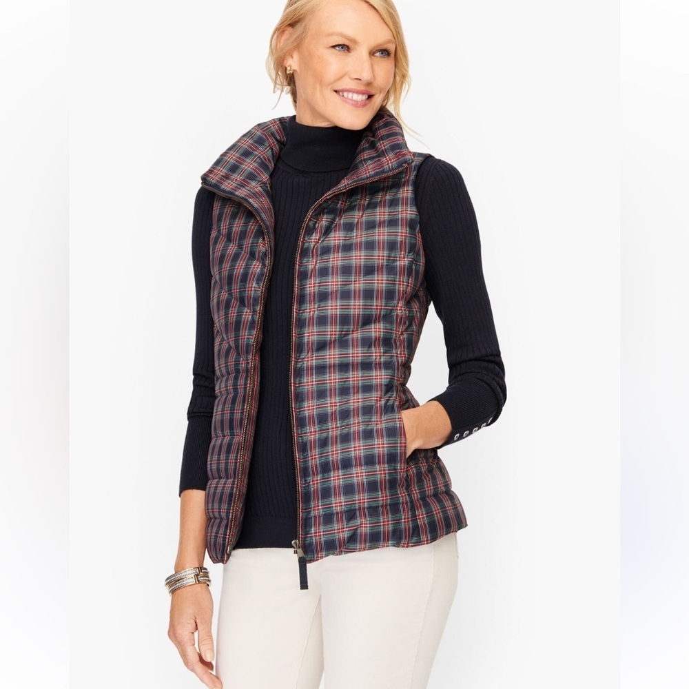 Talbots Plaid Puffer Vest - Red and Blue